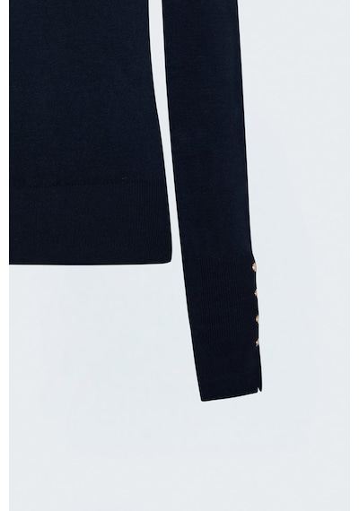 Sateen Uzun Kol Çıt Çıt Detaylı Triko - Lacivert-137927