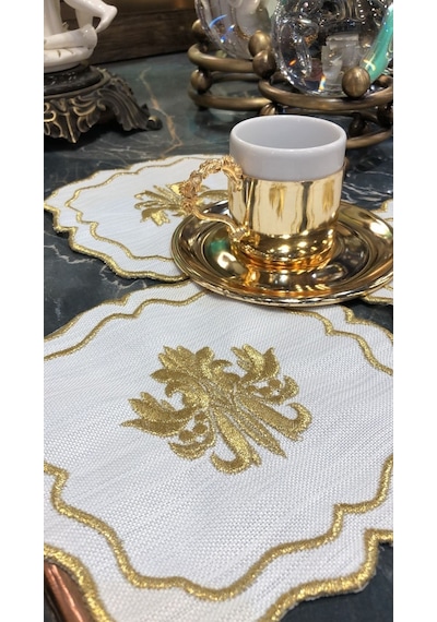 Liva Gold 6'lı Kokteyl Kahve Sunum Peçetesi Nakış İşlemeli