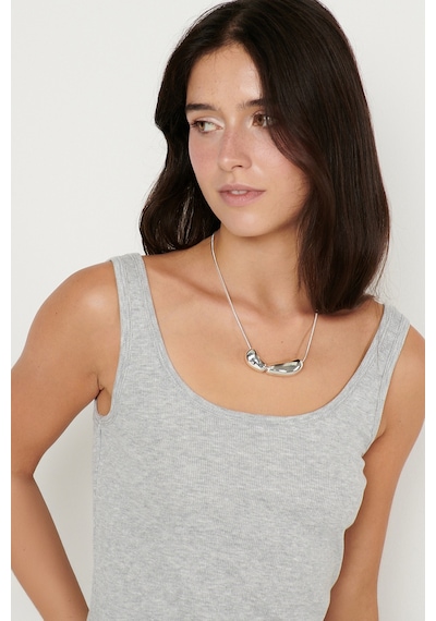 AC&Co / Altınyıldız Classics Kadın Grı Melanj Pamuklu Kaşkorse Yumuşak Dokulu Slim Fit Dar Kesim Bisiklet Yaka Esnek Body Gri Melanj