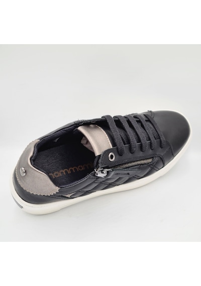 Mammamia D25ka-7305 Siyah Beyaz Hakiki Deri Kadın Deri Sneaker Siyah