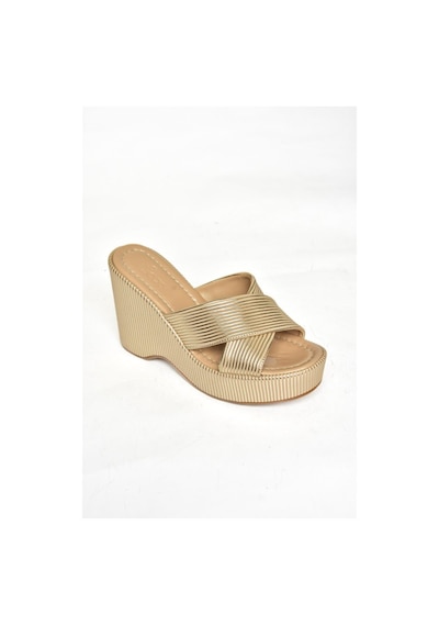 Fox Shoes S250101409 Altın Dolgu Tabanlı Kadın Terlik Altın