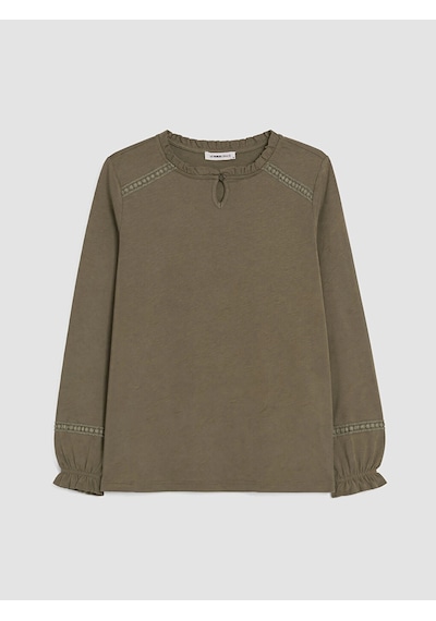 LC Waikiki Lcw Grace Haki Fırfırlı Bisiklet Yaka Nakışlı Bluz Khakı