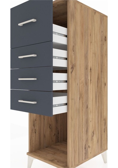 Kronos Dolap 4 Çekmeceli 44x59x134 Çam-antrasit Çam