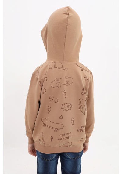 Toontoy Kids Toontoy Erkek Çocuk Relax Fit Kapüşonlu Cepli Baskılı Sweatshirt - 2 İplik Kahverengi Toontoy Kids Toontoy Erkek Çocuk Relax Fit Kapüşonlu Cepli Baskılı Sweatshirt - 2 İplik Kahverengi
