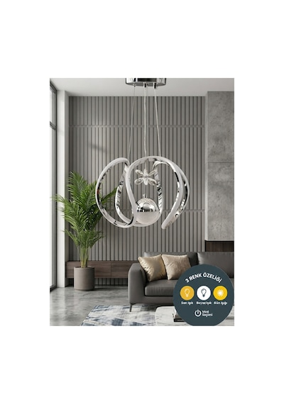 Amissos Krom Tek Toplu 3 Renk Ledli - Salon-oturma Odası- Hol - Avize Aydınlatma