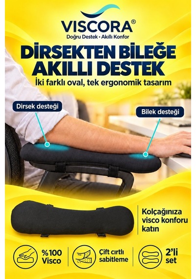 Visco Kolçak Destek Pedi 2 Li Ofis Koltuğu İçin Cırtlı Dirsek Ve Bilek Destek Minderi Siyah Visco Kolçak Destek Pedi 2 Li Ofis Koltuğu İçin Cırtlı Dirsek Ve Bilek Destek Minderi Siyah