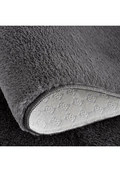 Antrasit Fluffy Yuvarlak Post Peluş Halı Kaymaz Taban