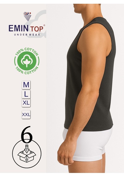 Mercan 6'lı Erkek Antrasit %100 Cotton Penye Atlet