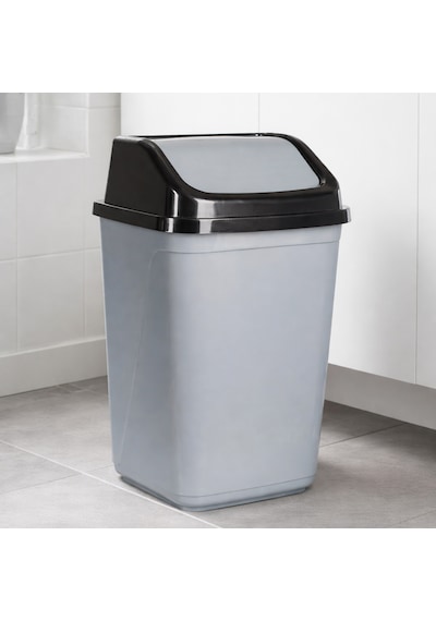 Porsima 0100 Kapaklı Gri-siyah Çöp Kutusu - Favori Banyo Ve Mutfak Çöp Kovası 10lt Siyah