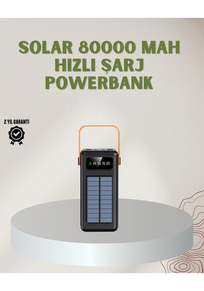 Powerbank Solar Fenerli Çoklu Kablolu Taşınabilir Şarj Aleti Çokrenkli