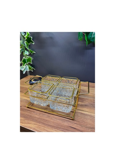 Timeless Kaseli, Bölmeli Standlı Gerçek Yaldızlı Çerezlik, Kahvaltılık, Sunumluk,dekoratif Yaldız-gold-gümüş