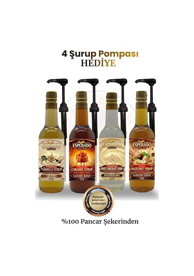 Premıum Vanilya - Karamel-beyaz Çikolata - Fındık Aromalı Kahve Şurubu 750 Ml X 4 Adet Diğer