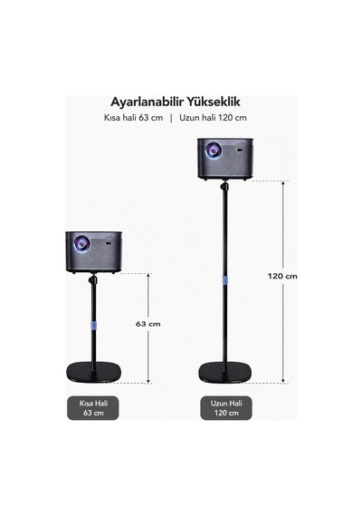 Coverzone Projeksiyon Standı Ayarlanabilir Teleskopik Zemin Standı 63-120 Cm Yükseklik Ayarlı 360 Derece Dönebilen