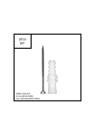Dübel-vida Seti, Beyaz Dübel 14 Mm, 6,0x100 Yhb Sunta Vidası, 10 Adet