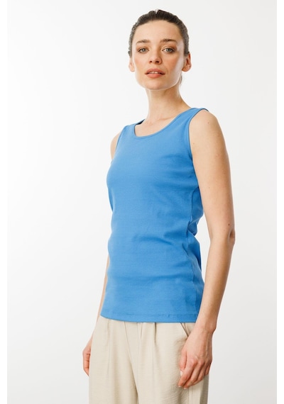 Kadın Sıfır Yaka Kaşkorse Pamuklu Askılı T-shirt Mavi Mavi