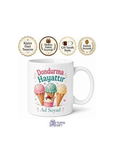 Dondurma Hayattır İngilizce Çay Kupası Hediye Beyaz