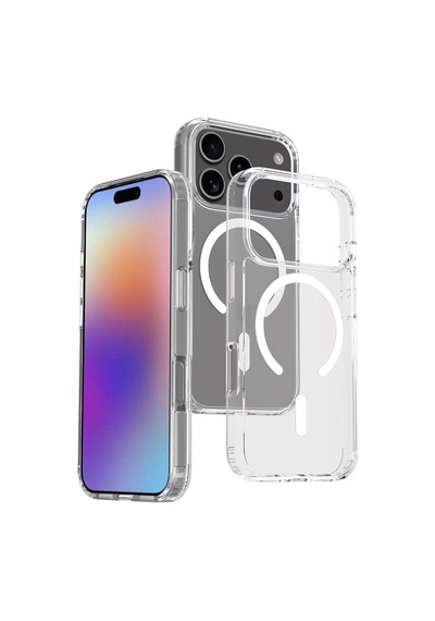 Apple Uyumlu iPhone 17 Pro Kılıf M-safe Şarj Özellikli Şeffaf Sert Pc Zore Embos Kapak Seffaf