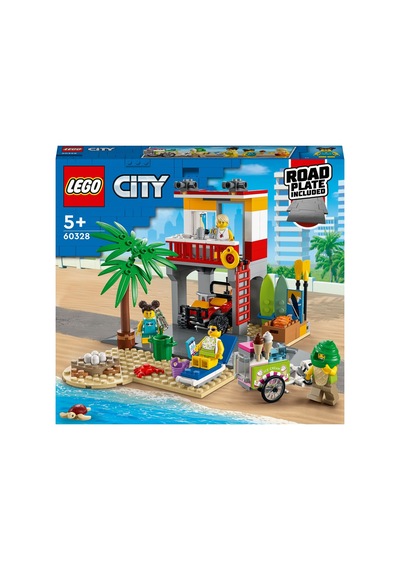 City Plaj Cankurtaran Merkezi 60328 - 5 Yaş Ve Üzeri Çocuklar İçin 4 Minifigür İle Yengeç Ve Kaplumbağa Figürleri İçeren Oyuncak Yapım Seti 211 Parça