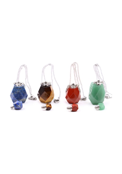 Kırmızı Jasper Aventurin Lapis Lazuli Kaplan Gözü Doğal Taş Parfüm Şişesi Kolye Dörtlü Set Çok Renkli