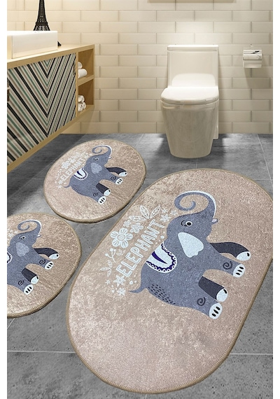 Chilai Home Lepanti Bej 3'lü Set Banyo Halısı Djt Renkli