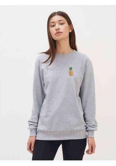 Watercolor Pineapple Baskılı Gri Kadın Sweatshirt (534805282)