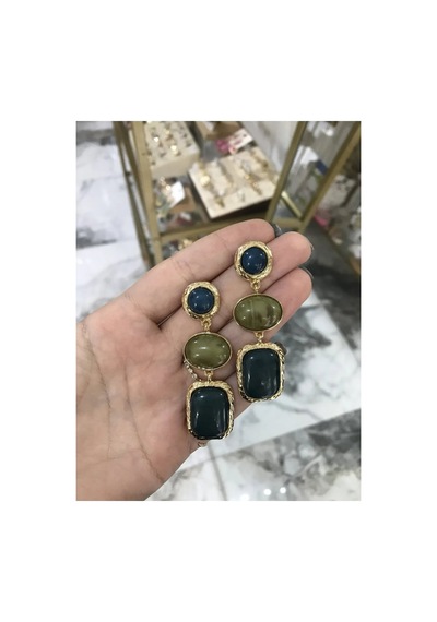 Gold Detaylı Sallantılı Vintage Model Küpe Çok Renkli