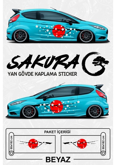 Sakura Yan Gövde Kaplama Sticker Beyaz - 832965244