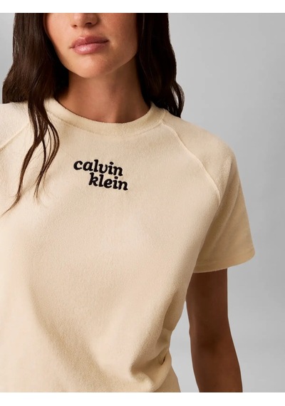 Calvin Klein Ss Towel Terry Cropp, Tgy Krem Kadın T-shirt