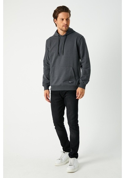 MMetalic Antrasit Erkek Kapüşonlu Kanguru Cepli Sweatshirt