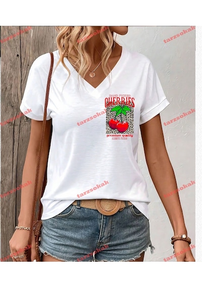 Startmore Leopar Desenli Cherrıes Premium Beyaz