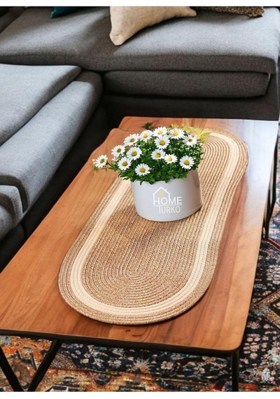 Doğal, Naturel, Jüt, Hasır, Amerikan Servis, Runner, Sehpa Runneri, Masa Runneri, Servis Takımı Hasır-bej Çok Renkli
