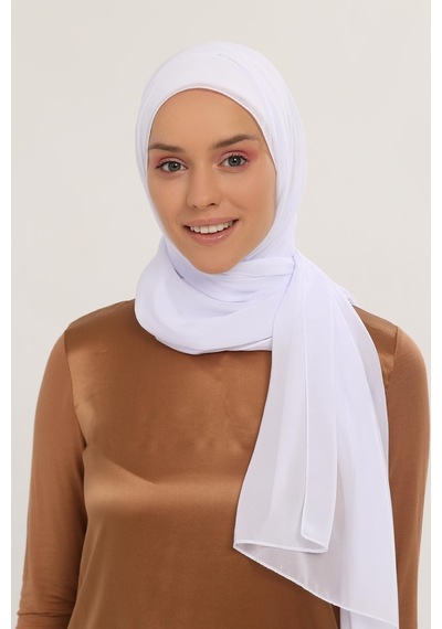 Altobeh Hazır Lüks Pratik Hijablı Şifon Şal Beyaz
