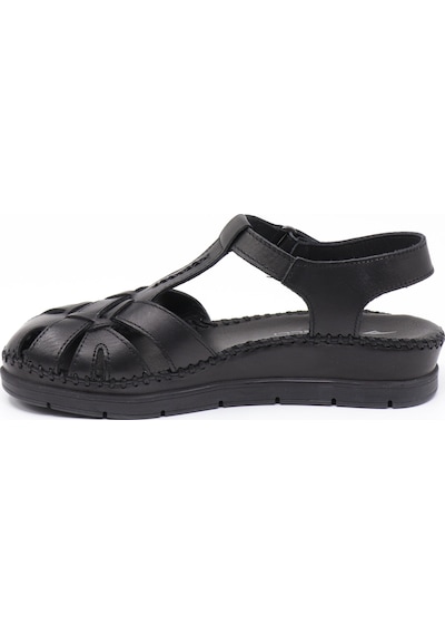 Forelli Bonita 22318 Siyah Hakiki Deri Kadın Sandalet