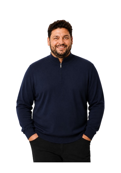 Battalmoda Erkek Büyük Beden Lacivert Fermuarlı Dik Yaka Pamuklu Kazak 3xl-4xl-5xl-6xl