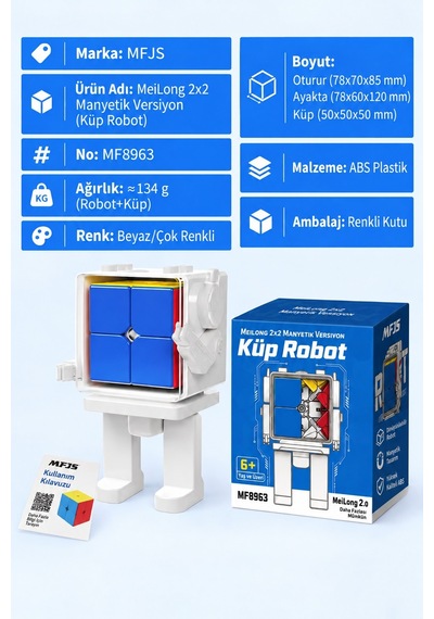 Moyu Meilong 2m Manyetik 2x2 Zeka Küpü Robot Standlı Stickerless Mf8963 12 Cm