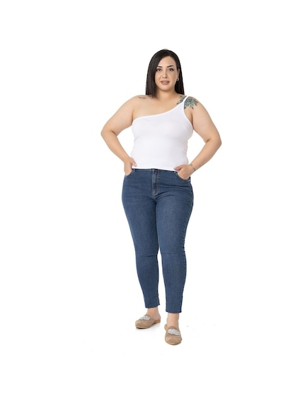 Disentis Büyük Beden Tek Omuz Dekolteli Viskon Beyaz Body-beyaz Beyaz