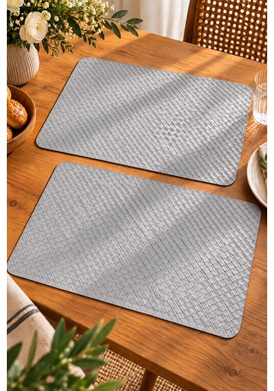2'li Deri Amerikan Servis Seti 45x30 Cm Örgü Dokulu Supla Masa Servis Altlığı Açık Gri - 939971829 Açık Gri