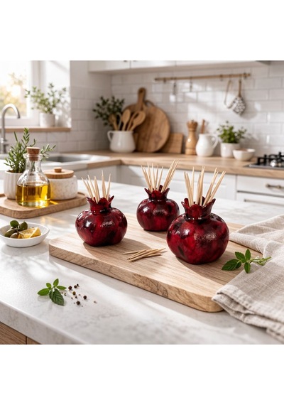 Nar Figürlü Dekoratif Kürdanlık El Yapımı Tasarım 3 Lü Set 5 Cm