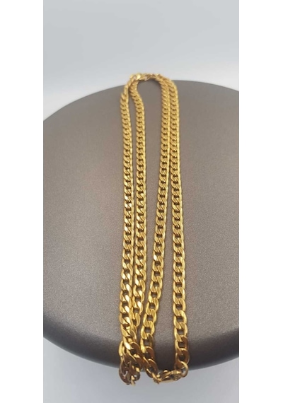 Vog Unisex Vip Çelik Altın Görünümlü 4 Mm Gürmet Model Zincir Kolye Sarı