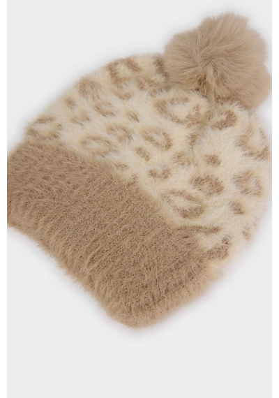 Defacto Kız Çocuk Leopar Desenli Ponponlu Triko Bere F2395a825wnbg300 Bej-bg300