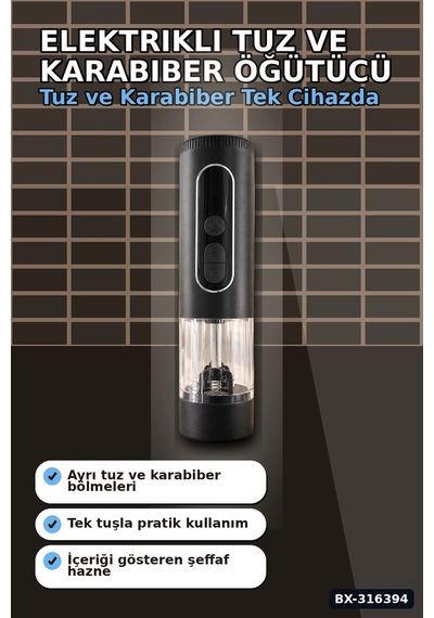 Tuz Ve Karabiber Öğütücü Şarjlı Çift Hazneli Led Ekranlı 900 Mah Model Bx-316394 Diğer