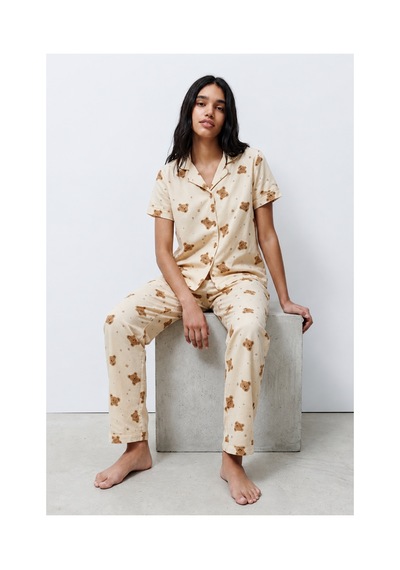 Fit Women Standart Boy Elastanlı Kırık Beyaz Pijama Takımı