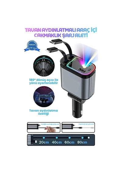 Led Işık Tavan Aydınlatmalı 66w 4 1 Çift Kablolu Hızlı Şarj 3.4a Araç İçi Çakmaklık Şarj Aleti Diğer 58409469