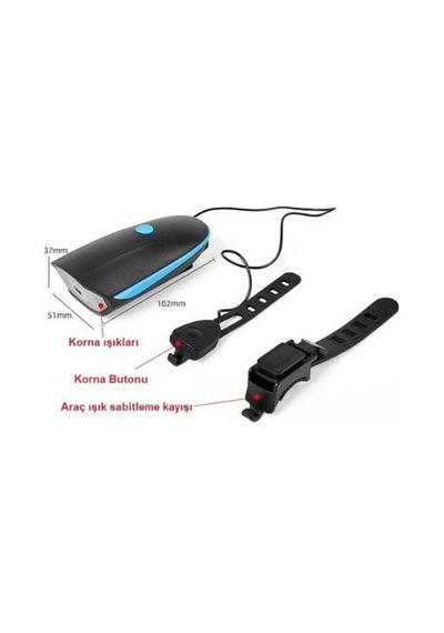 Bike Sky Xml-t6 Led 1200 Mah Su Geçirmez Far Kornalı Bisiklet Feneri Siyah