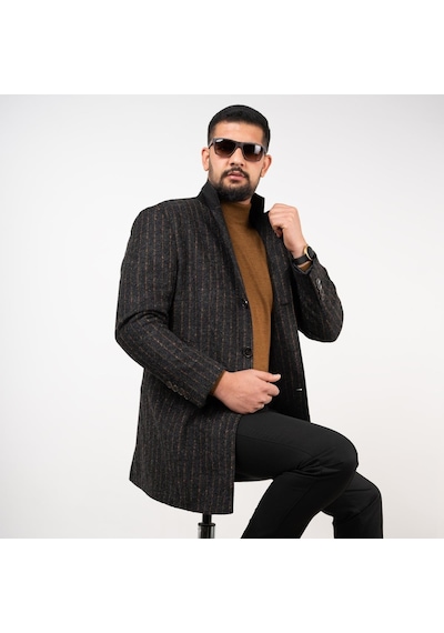 Sir Çizgili Erkek Regular Fit Kaşe Kaban