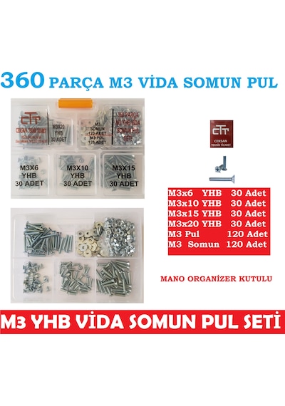 M3 Vida Seti 360 Parça Metrik 3 Yhb Vida -Somun-Pul Seti