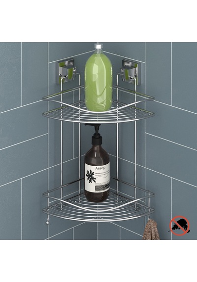 Teknotel Yapışkanlı Iki Katlı Banyo Duş Köşe Rafı Krom Ef253 Çok Renkli