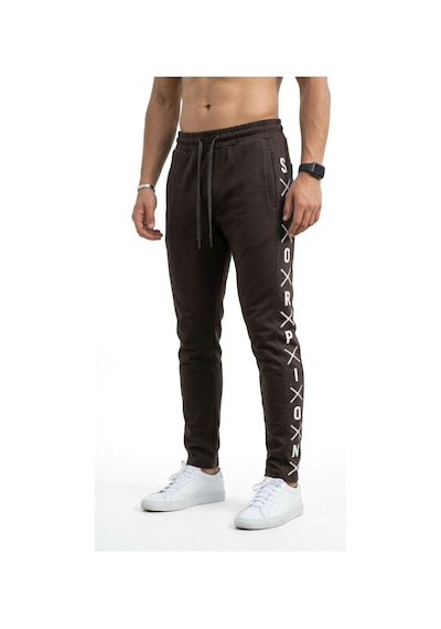 Plus Scorpion Erkek Slim Fit Eşofman Altı Yazılı Şerit Detaylı, Dar Paça Jogger Pantolon Kahverengi