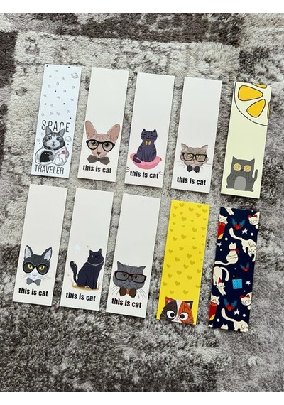 Kedi Hayvan Tasarım Karışık 10 Adet Kitap Ayraç Seti Pytkayrac98
