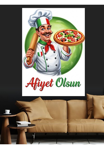 Ahşap Tablo Pizza Yapan Usta Aşçı Afiyet